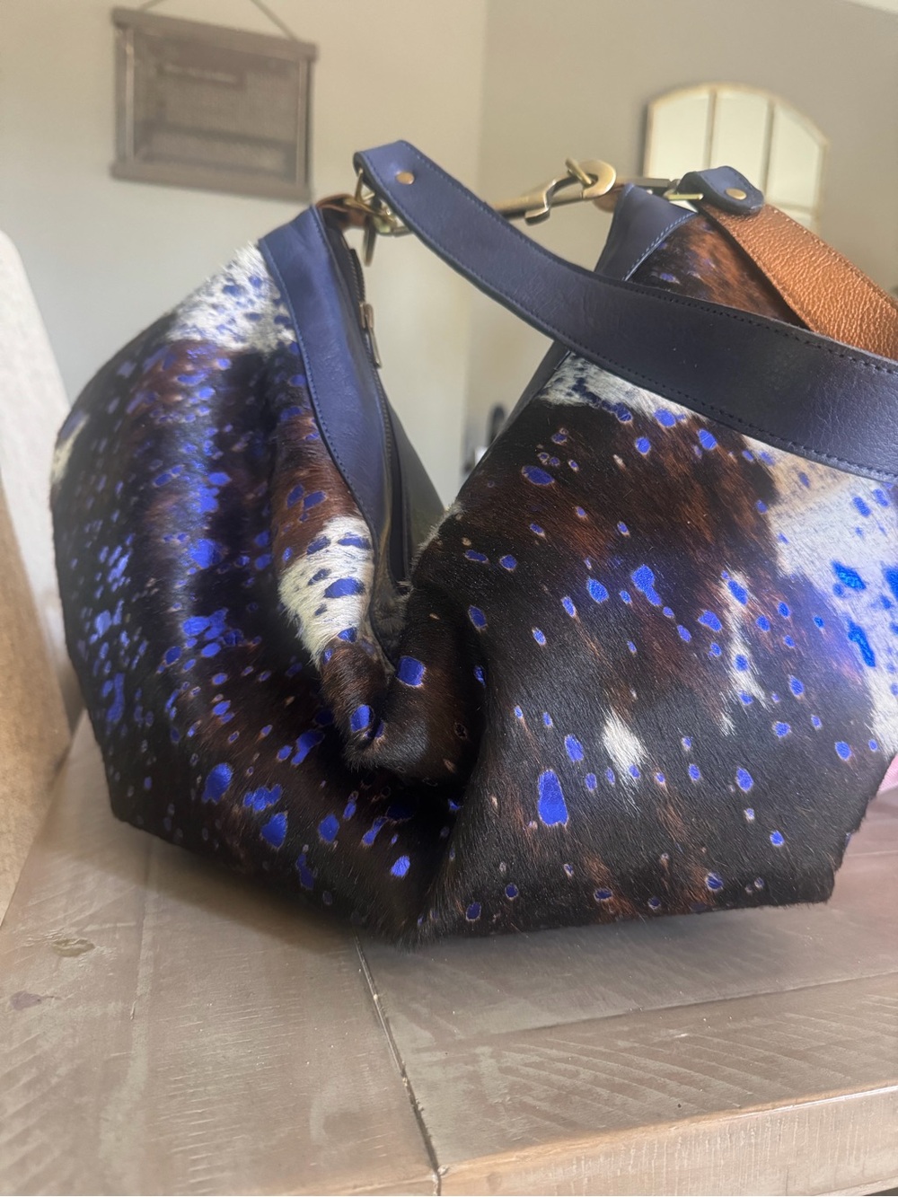 Signed Pierre laborde Navy & Brown Speckled Haircalf Shoulder Bag
